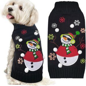 DOGGYZSTYLE Dog Pet Black Snowman Xmas Holiday Sweater Large